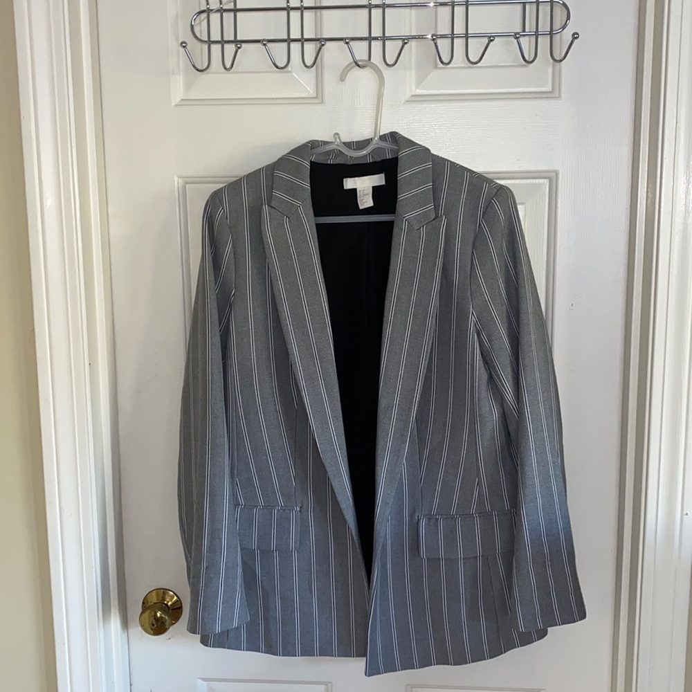 Grey and White Pinstripe H&M Blazer, Size 8